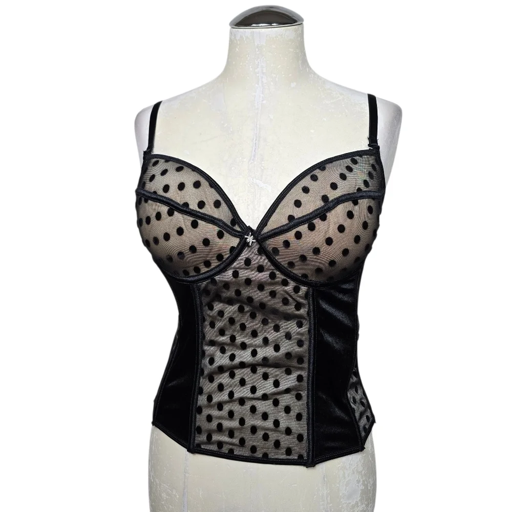 Kim Kardashian Kollection Intimates Polka Dot Bustier Black Nude Top 36C